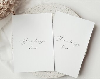 Double 5x7 Card Mockup | 5x7 Neutral Card Mockup | Two Minimalist Boho Invite Cards Mockup | Wedding Cards Mockup | Greeting Card PSD Mockup