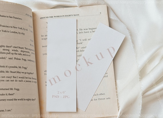Mockup 2 Bookmark, Bookmark Mockup, 2x6" Photo Booth Mockup, Blank Bookmarks with Book, Stationery Mockup,  Rustic Styled Boho Mockup, PSD