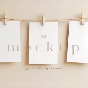 Seating Card Mockup, Seating Chart Mockup, 3 Hanging Card Mockup Canva, Table Card Mockup, Game Card Mockup, Guest Table Set 5x7 Card Mockup