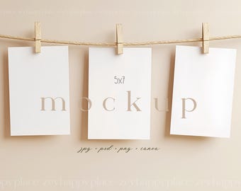 Seating Card Mockup, Seating Chart Mockup, 3 Hanging Card Mockup Canva, Table Card Mockup, Game Card Mockup, Guest Table Set 5x7 Card Mockup