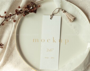 Bookmark Mockup, 2x6" Photo Booth Mockup, Bookmark with Hole for Tassel Mockup, Stationery Mockup, Bookmark with Smart Object, Boho Mockup