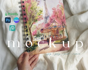 Spiral Notebook Mockup PSD Printfy Blank Spiral Bound Journal Mockup Canva Template Boho Cozy Spiral Bound Mockup Spiralbound School Mockup