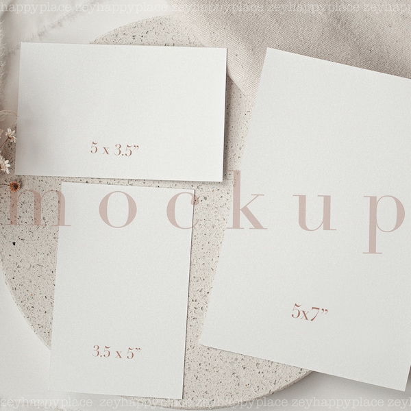 Boho Wedding Suite Mockup, Invitation Set Mockup with RSVP & Details Card Mockup, Neutral Minimal Mockup, 5x7, 5x3.5, 3.5x5 Card Mockup,3 PC