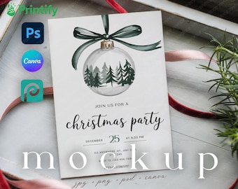 Christmas Invitation Mockup Minimalist Winter Wedding Invitation Mock Up 5x7 Holiday Invite Mockup Holiday Card Mockup Canva PSD Drag&Drop