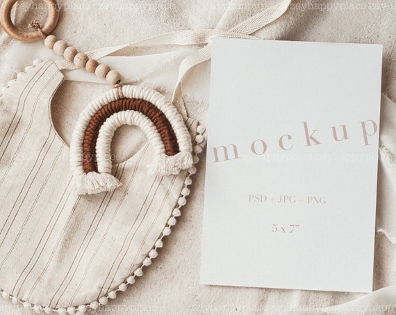 Baby Shower Invitation Mockup, Baby Birthday Invitation Mockup, 5x7 Invitation Mockup, Modern Boho Gender Neutral Card, Minimalist Baby PSD