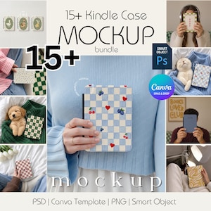 15+ Kindle-fodral mockup-set, e-bokläsarfodral mockup-paket, skyddande fodralpaket Canva dra-och-släpp PSD