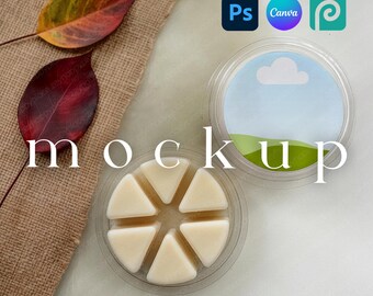 Soy Wax Melt Mockup Canva Fall Scene Pie Shaped Wax Melts Mockup Tart Wax Melt Candle Label Mockup Clamshell Wax Melts Mockup PSD Drag&Drop