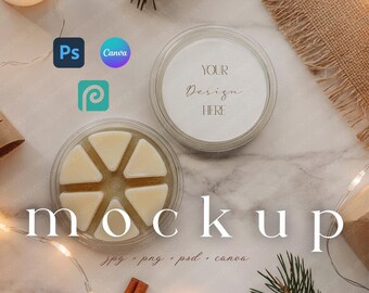 Soy Wax Melt Mockup Canva Christmas Pie Shaped Wax Melts Mockup Tart Wax Melt Candle Label Mockup Clamshell Wax Melts Mockup PSD Drag&Drop