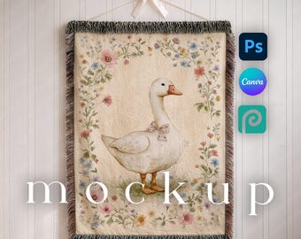 Maqueta de manta tejida para bebé, maqueta de manta con flecos de jacquard para guardería (Canva y Photoshop)