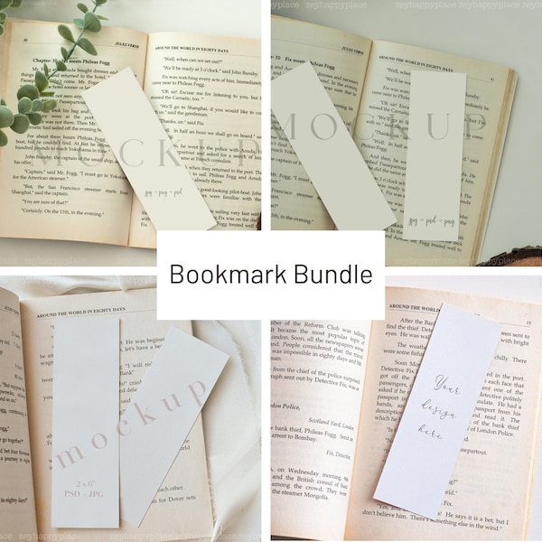 Bookmark Mockup Bundle, 2x6" Photo Booth Mockup Bundle, Blank Bookmark Mockup, Bookmark with Hole for Tassel Mockup, Bookmark Sublimination