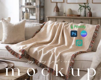 Gewebte Decke Mockup Gewebte Tapisserie Decke Mockup Canva Template Gooten Printfy Jacquard Fransen Gewebte Decke Mockup Photoshop POD