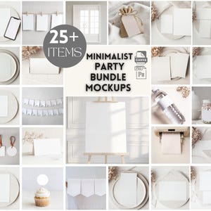 25+ Minimalistische Clean Party Mockup Bundel Verjaardag Evenement Mockup Collectie Party Listing Pack PSD Canva Template Minimalistische Bruiloft Bundel