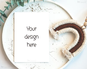 Baby shower mockup, 5x7" card mockup, Baby shower invite mockup, Invitation mockup with rainbow, Modern boho gender neutral card mockup