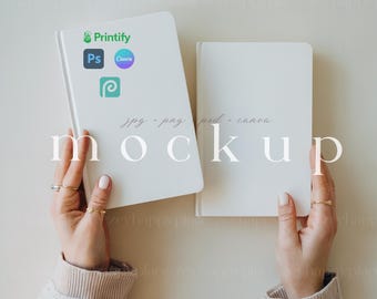 2 Hardcover Journal Mockup Printify Ruled Line Journal Matte Boho Minimalist Double Notebook Mockup Canva Template Realistic Book Cover PSD