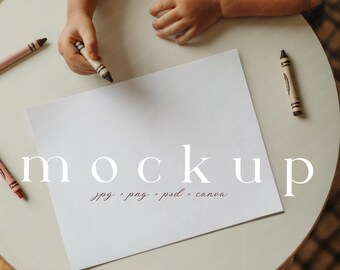 Boho Coloring Page Mockup Canva Printable Activity Sheet Mockup Kids Coloring Pages Activity Book PSD Drawing Page Mockup Table with Crayons