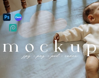 Baby Bettlaken Mockup Canva Vorlage Land Schick Kinderzimmer Textil Mockup Kindergarten Bettwäsche Musterdesign Kindergarten Oberflächenmuster Photoshop