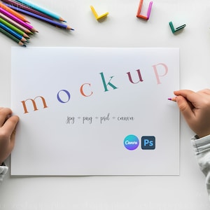 Maqueta de página para colorear, Maqueta de páginas para colorear de 11 x 8,5", Maqueta de páginas del libro de actividades de Canva, Página para colorear con lápices, Maqueta de página de dibujo, PSD