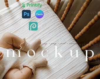 Baby Bettdecke Mockup Canva Country Chic Kinderzimmer Textil Mockup Canva Nursery Bedding Seamless Pattern Nursery Surface Pattern Schaukasten PSD