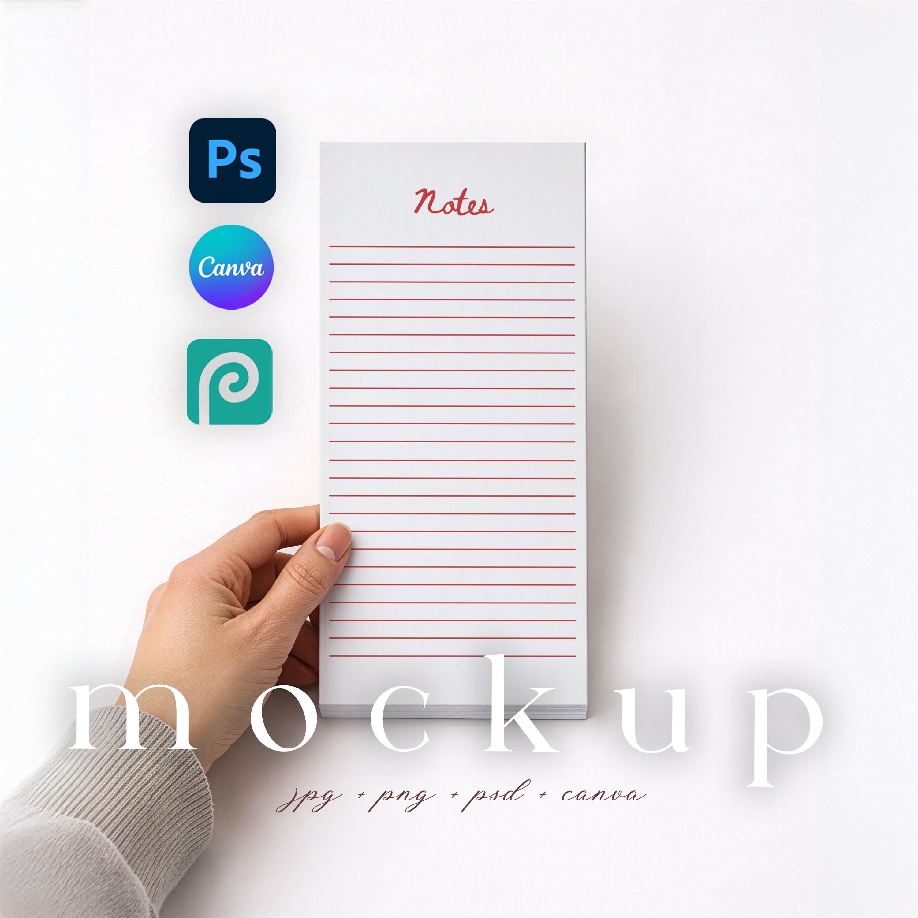 Minimalist Notepad Mockup With Person, 4.25x9" Monogram Note Pad Mockup ...