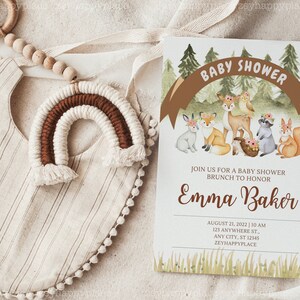 Baby shower uitnodiging mockup, baby verjaardagsuitnodiging mockup, 5x7 uitnodiging mockup, moderne Boho genderneutrale kaart, minimalistische baby PSD afbeelding 4