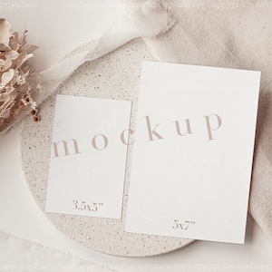 Doppelte Karte Neutral Hochzeitseinladung Mockup, Boho Einladung Mockup, 5x7, 3.5x5 Kartenset Mockup, Minimalistisches Hochzeitsbriefpapier Mockup, 2 Stück