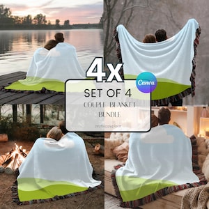 4+ Woven Couple Blanket Mockup Canva Template, 4+ Jacquard Fringed Woven Throw Blanket Editable Canva Templates for Etsy Sellers & Designers