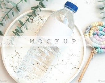 Water Bottle Label Mockup, Wedding Favor Tag Mockup, Drink Label, Birthday Favor Tag, 8x2 Label Mockup with Smart Object, Label Mockup