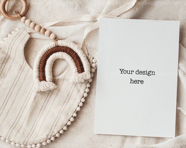 Baby shower uitnodiging mockup, baby verjaardagsuitnodiging mockup, 5x7 uitnodiging mockup, moderne Boho genderneutrale kaart, minimalistische baby PSD afbeelding 8