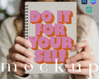 Spiral Notebook Mockup PSD Printfy Spiral Notebook Ruled Line Journal Mockup Canva Woman Holding Boho Spiral Bound Mockup 6x8 Blank Planner
