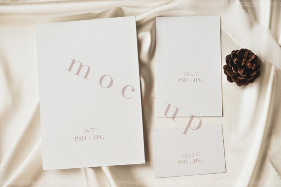 Boho Wedding Suite Mockup, Invitation Set Mockup with RSVP & Details Card Mockup, Neutral Minimal Mockup, 5x7, 3.5x5, 3.5x2.5 Card Mockup
