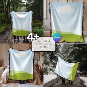 4+ Woven Blanket Mockup Canva Template, 4+ Jacquard Fringed Woven Throw Blanket Editable Canva Templates for Etsy Sellers & Designers