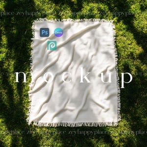 Picnic Woven Blanket Mockup Canva, Jacquard Fringed Woven Throw Blanket Mockup PSD, Printify Fringe Blanket, Woven Texture Canva Template
