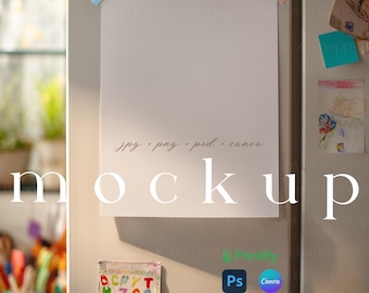 Coloring Page Mockup on Refrigerator PSD Kids 8.5 x 11" Coloring Pages Canva Template Activity Book Mockup Paper Mockup Drawing Page Mockup