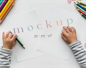 Coloring Page Mockup, 8.5 x 11" Coloring Pages Mockup, Activity Book Pages Mockup, Coloring Page with Pencils, Drawing Page Mockup, PSD