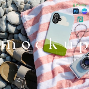 iPhone 16 Case Mockup Summer-Themed Phone Cover Mockup Editable Tough iPhone Cases Mockup Canva Printfy Phonecase Cozy Phone Casing PSD