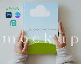 Hardcover Journal Mockup Canva Template Printify Ruled Line Journal Matte Boho Minimalist Notebook Mockup PSD Realistic Book Cover Photoshop