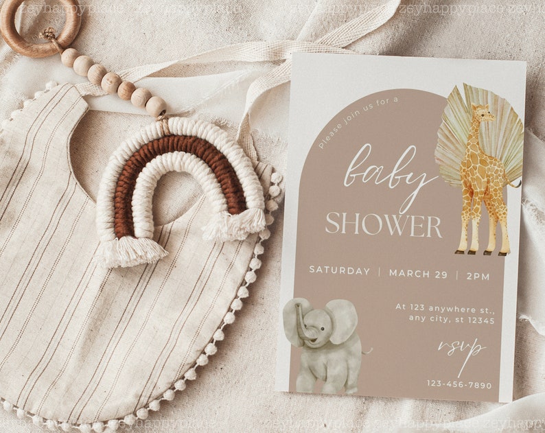 Baby shower uitnodiging mockup, baby verjaardagsuitnodiging mockup, 5x7 uitnodiging mockup, moderne Boho genderneutrale kaart, minimalistische baby PSD afbeelding 2