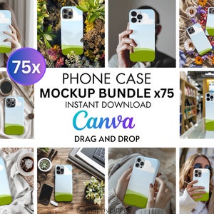 75x iPhone 15 Case Mockup Bundle für Canva, bearbeitbares Ziehen und ablegen PNG Telefon Mockup, Printable robuste Telefonhülle, Telefonhüllen Mockup, Pro Max