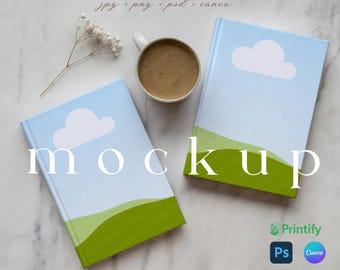 2 Hardcover Journal Mockup Printify Ruled Line Journal Matte Boho Minimalist Double Notebook Mockup Canva Template Realistic Book Cover PSD