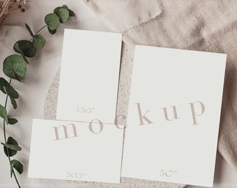 Maquete de suíte de casamento Boho, maquete de conjunto de convites com RSVP e maquete de cartão de detalhes, maquete mínima neutra, 5x7, 5x3,5, 3,5x5 maquete de cartão, 3 peças