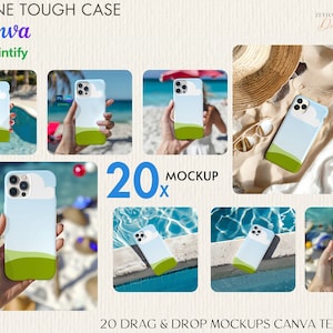 IPhone 15 Pro Max Case Mockup Bundle, Phone Editable Tough Case Mockup, Tough Case Drag and Drop Canva Smart Mockup, Iphone Case Mockup 20x
