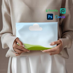 Minimalistisches Handgelenk-Clutch-Mockup, Kosmetiktasche Mockup, Canva PNG-Overlay, Stiftetäschchen-Mockup, Printify-Beutel Mockup, Ledertasche PSD