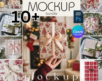 10x Christmas Wrapping Paper Mockup Bundle Gift Paper Mockup Bundle Canva Wrapped Present Mockup PSD Holiday Present Box Mockup Drag&Drop