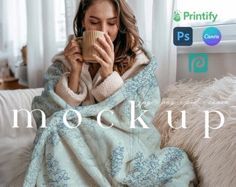 Velveteen Plush Blanket Mockup Printfy Velveteen Plushe PSD Cozy-Blanket Mockup Canva Template Boho Minky Blanket Mock-up Canva Drag & Drop