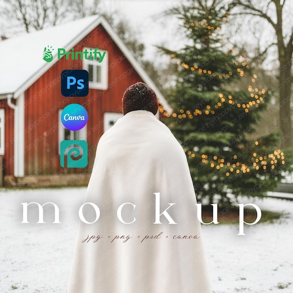 Christmas Blanket Mockup Holiday Velveteen Plushe Mock ups PSD Winter Plush Throw Blanket Mockup Canva Realistic Plush Fleece Blanket Mockup