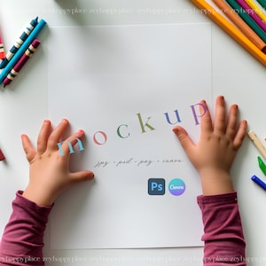 Malseite Mockup PSD, Canva 8.5 x 11" Malseiten Mockup, Aktivitätsbuch Seiten Mockup, Malseite mit Stifte, Zeichnung Seite Mockup
