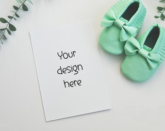 Mockup Baby Shower Invitations, Invitation Mockup, Modern Boho Gender Neutral Card Mockup, Minimalist Empty White Card, 5x7" Card Mockup