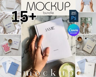 15+ Clean Hardcover Journal Mockup Bundle Printify Ruled Line Journal Matte Mockup Set Minimalist Notebook Mockup Pack Canva Drag&Drop PSD