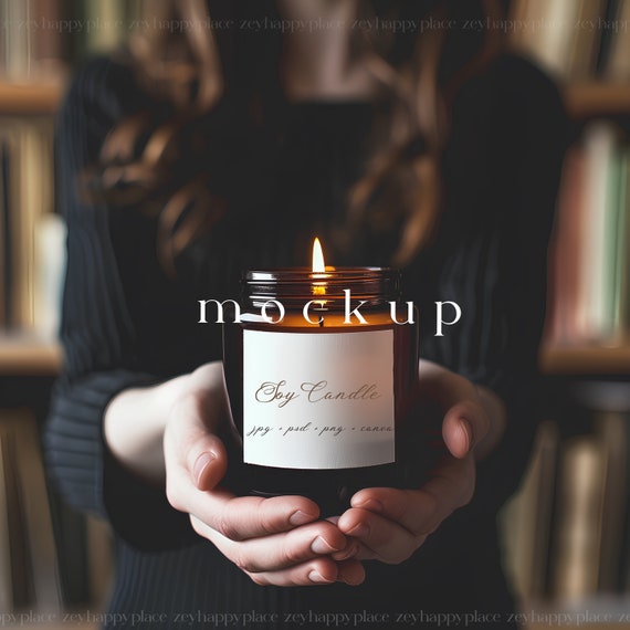 Rustic Soy Candle Mockup Printify, Candle Label Mockup Canva, Square Candle Business, Amber Glass Candle, Jar Candle Branding Drag and Drop