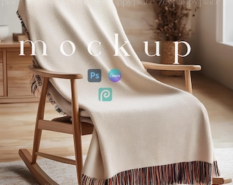 Woven Blanket Mockup Canva, Jacquard Fringed Woven Throw Blanket Mockup PSD, Print on Demand Woven Blanket Mockup, Fringe Blanket Mockup PSD